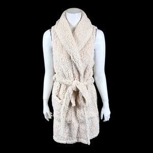 BumbleBella by Jill Martin Sherpa Shawl Collar Long Vest Ivory X-Small Size